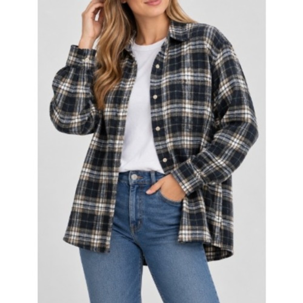 RedHead Womens Navy Blue Olive Green Plaid Flannel Button Down Shirt Size XL
